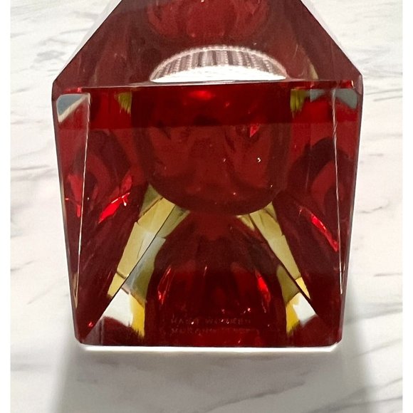Murano Red Yellow Clear Sommerso Vase Triangular Multifaceted 6.25" H Signed - Picture 8 of 10